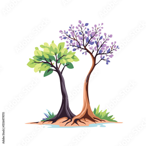 two trees with leaves showing collaboration