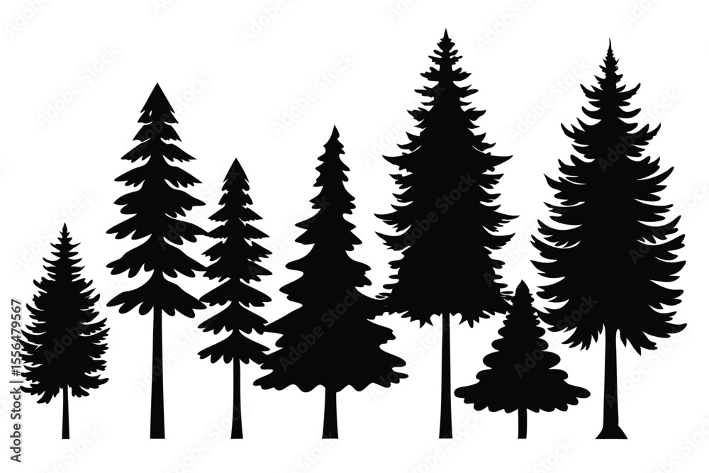 Obraz premium Silhouettes of evergreen trees in a forest setting 