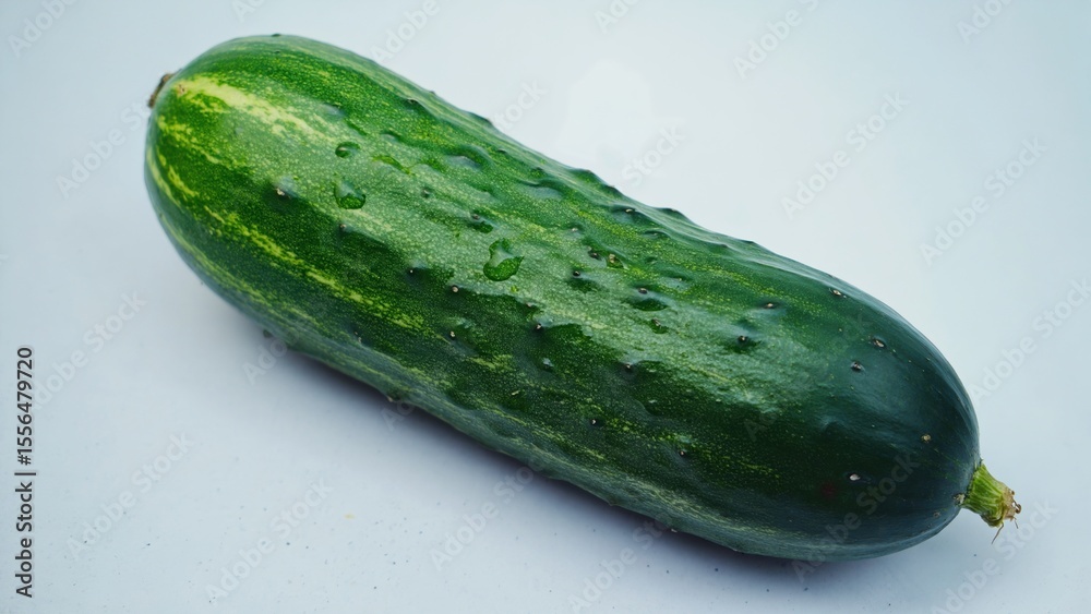 On a white background is a fresh green cucumber with small thorns on the skin. Its smooth texture and bright color emphasize naturalness and draw attention to healthy eating. On a white background is a fresh green cucumber with small thorns on the skin. Its smooth texture and bright color emphasize naturalness and draw attention to healthy eating.