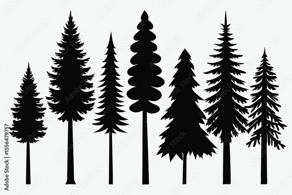 Obraz premium Silhouettes of evergreen trees in a forest setting 