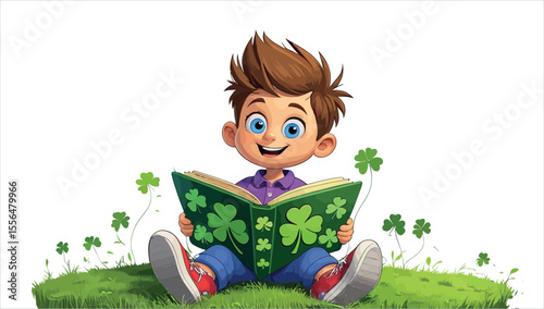 A cartoon of a boy reading a book