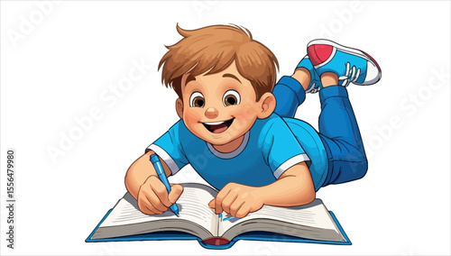 A young boy studying a book, illustrating childhood education and the joy of reading