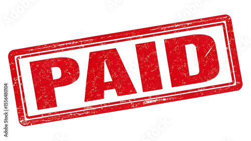 Red grunge paid stamp isolated on white background signifying completion of payment