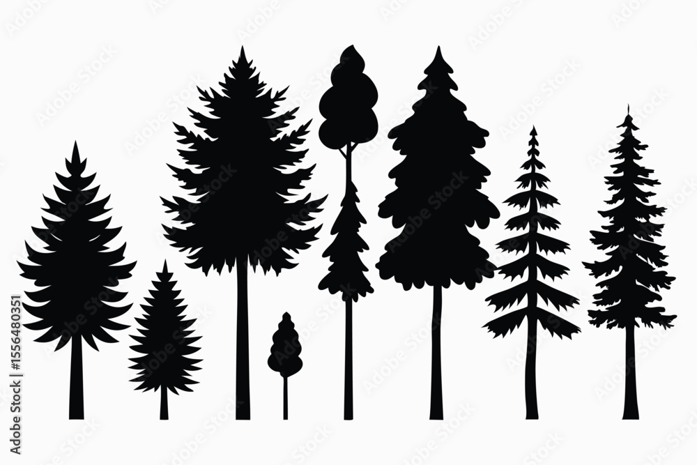 Obraz premium Silhouettes of evergreen trees in a forest setting 
