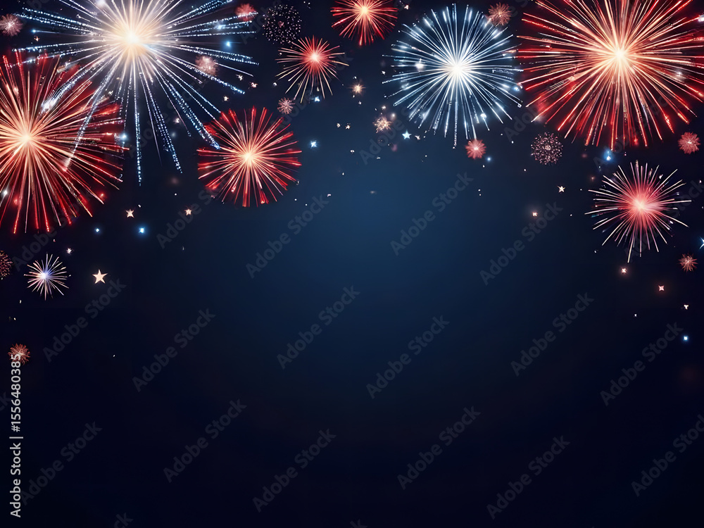 Naklejka premium Red Blue White Fireworks Border