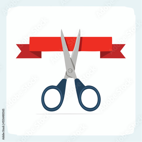 A pair of scissors cutting a ribbon
