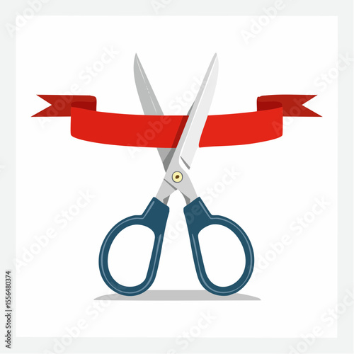 A pair of scissors cutting a ribbon
