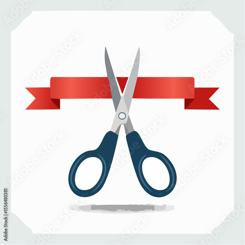A pair of scissors cutting a ribbon
