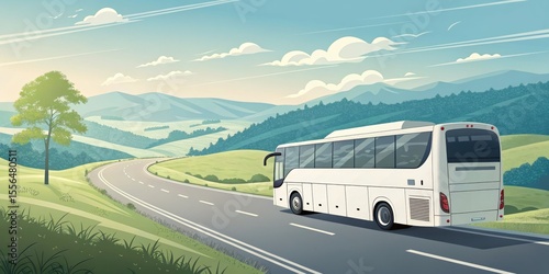Scenic Bus Journey Illustration, Mountain Road, Travel, White Coach Travel, Tourism