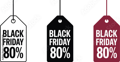 Black friday sale eighty percent off discount promotion shopping event tag label price retail offer deal editable vector illustration with png format