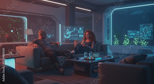 Futuristic Lounge with Relaxing Couple