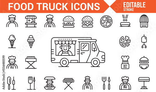 Set of food truck icons for creative and commercial design projects