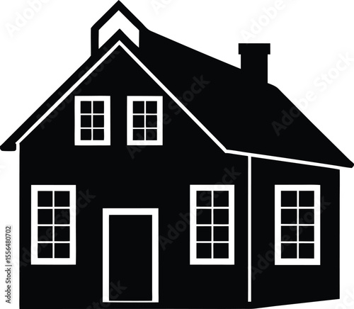 House with windows and chimney simple graphic silhouette vector illustration