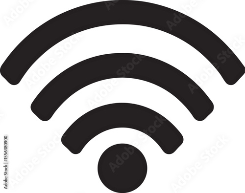 Stylized Wireless Network Symbol Depicting Connectivity and Communication in Technology with Arcs and Circle on Plain Background