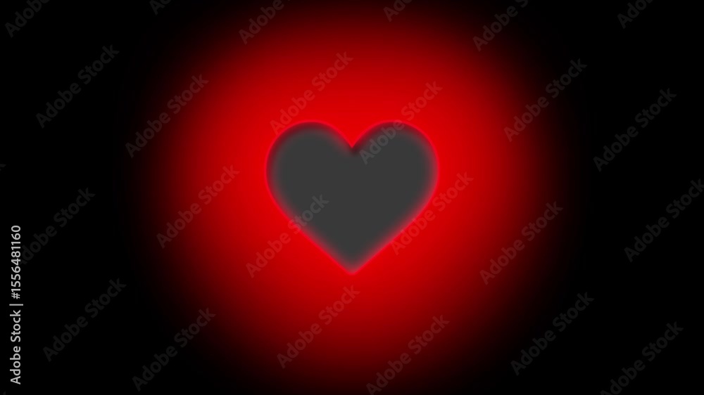 Valentine's heart black color love icon animation on black background.Red heart shape beating animation.