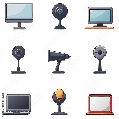 Collection of modern electronic devices and communication technology icons