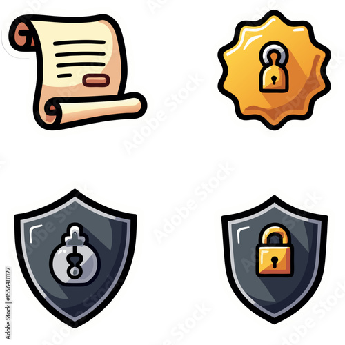 Collection of digital security and privacy icons representing data protection and encryption