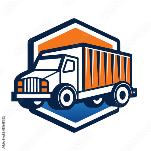 "Cargo truck logo with bold grille and box icon" on a white background.
