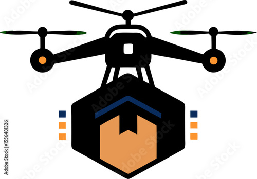 "Drone delivery logo with propeller and package" on a white background.
