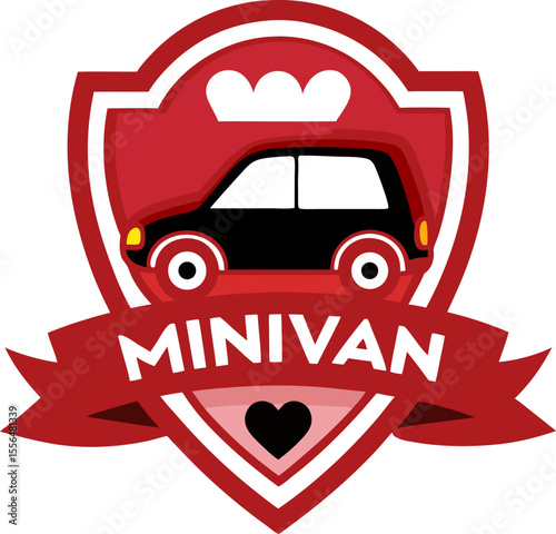 "Family minivan logo with heart and shield"  on a white background.