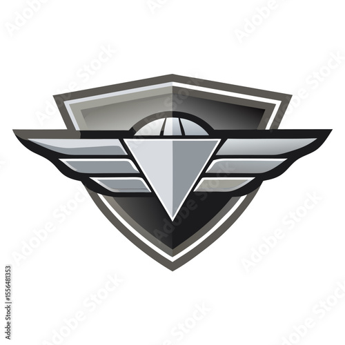 "Minimalist car emblem with metallic shine" on a white background.