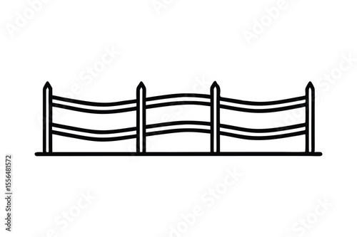 Ranch wooden fence line art vector illustration