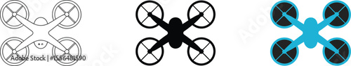 Drone vector illustration in outline black and blue colors for aerial photography and videography icon set editable vector illustration with png format