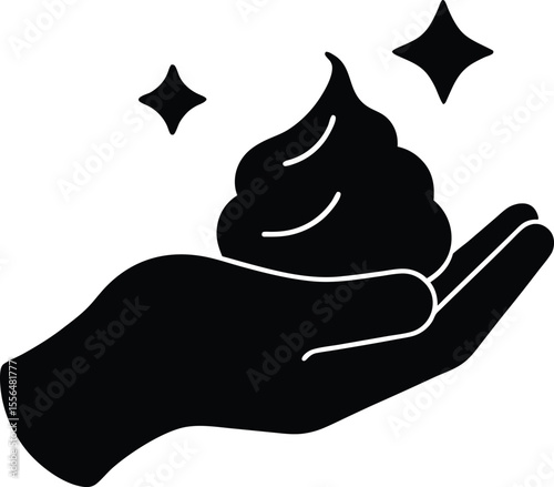 Hand holding foam with stars above it silhouette vector illustration