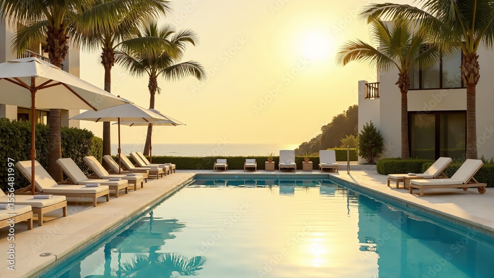 Fototapeta premium Tropical Resort Pool at Golden Hour