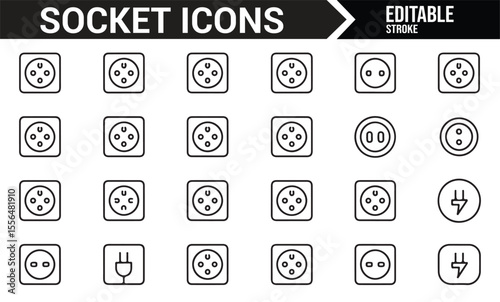 Icons representing electrical connections, plugs, and sockets for digital interface and home appliance designs.