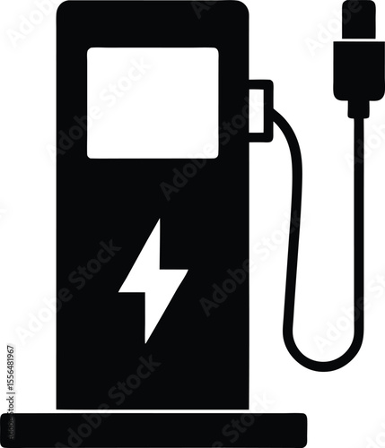Electric vehicle charging station simple glyph silhouette vector illustration
