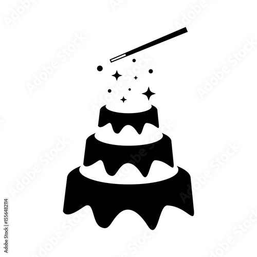 Magical cake with a wand, perfect for a party or celebration.