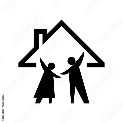 Happy Couple Under a Home Symbol Representing Family and Homeownership