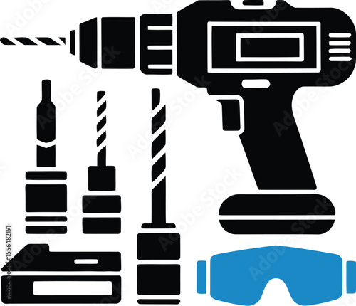 Find the best cordless drill driver impact wrench combo kits power tool set for your diy projects editable vector illustration with png format