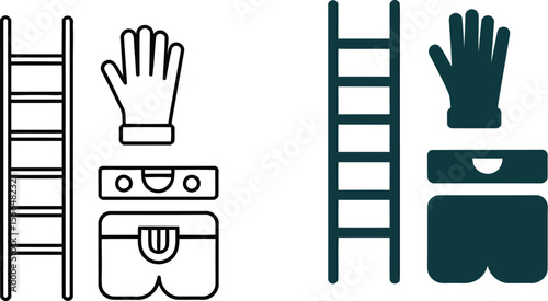 Construction equipment ladder glove toolbox level icon vector illustration graphic design set up for work 100 editable vector illustration with png format