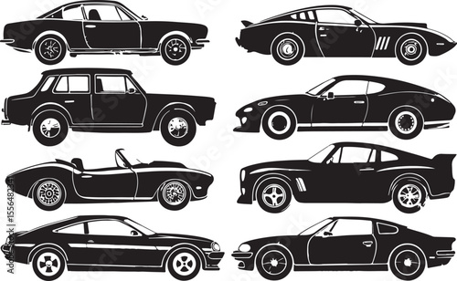"Set of Classic Car Silhouettes – Vintage Side View Auto Vector Icons Collection"

