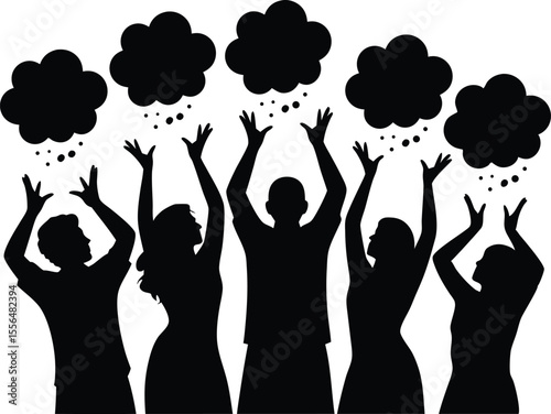 Group of people cheering with confetti silhouette