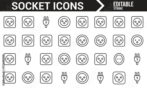 Icons representing power sockets, plugs, and electrical connections, perfect for electrical and home designs.