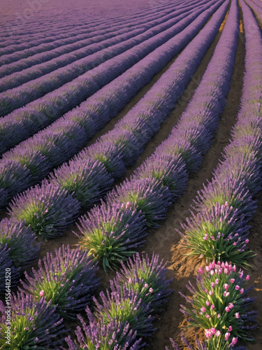 Vibrant Blooming Lavender or Tulip Fields in Full Color for Floral Travel Campaigns, Nature-Themed Branding, and Wellness Advertising Concepts