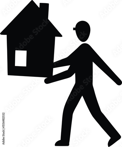 Person carrying a house silhouette contour graphic design silhouette vector illustration