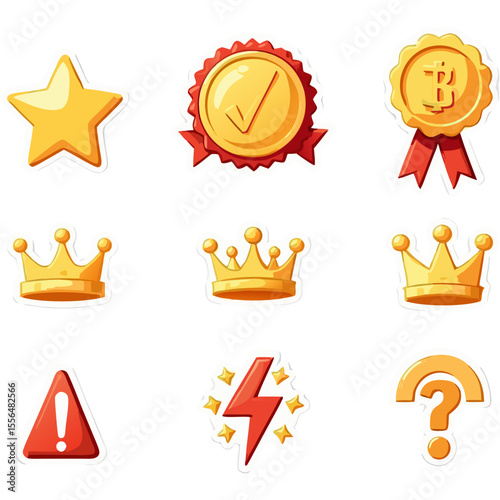 Collection of award medals crowns and icons representing achievement and recognition