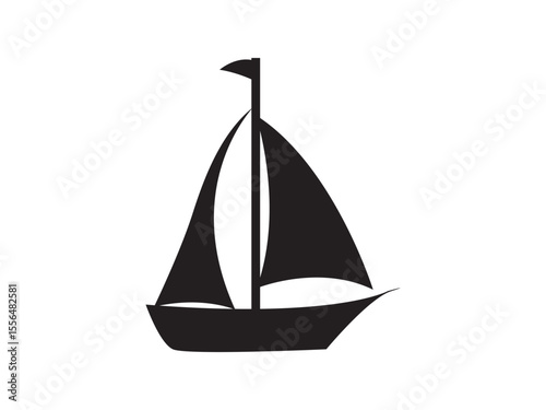 Black silhouette of a sailboat with two sails sailing