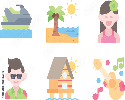 Summer Holidays Icon Set for Travel, Beach, Vacation, and Fun Seasonal Designs