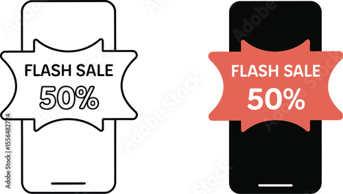 Flash sale promotion on mobile phones get fifty percent off today limited time offer now shop online editable vector illustration with png format