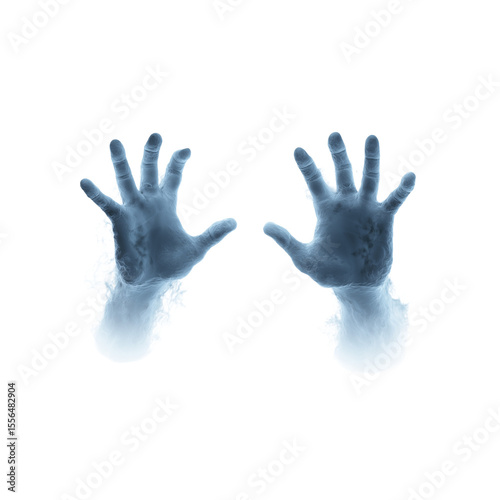 Two ghostly blue hands emerging from water image