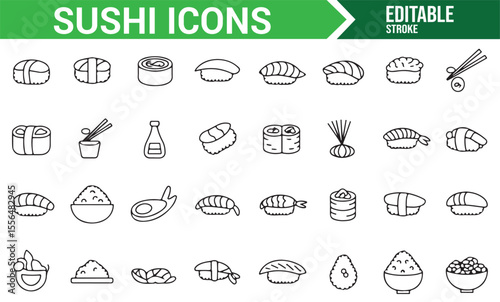 Set of Sushi and Japanese Food Icons for Creative and Culinary Projects