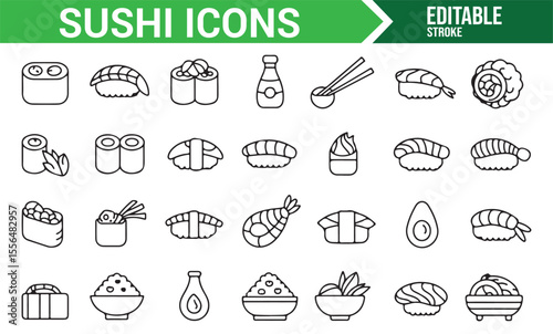 Set of Sushi and Japanese Food Icons for Creative and Culinary Projects