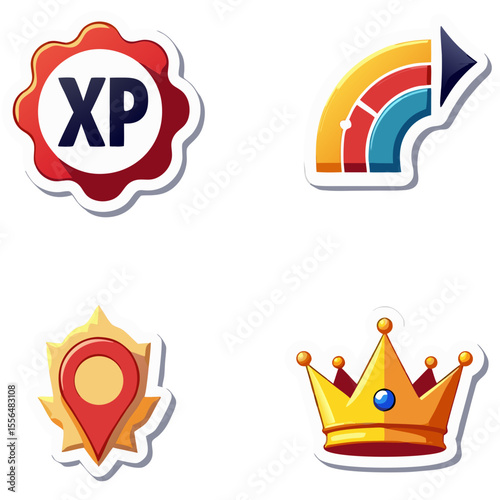 Collection of gaming and achievement icons in bright colors suitable for user interface design