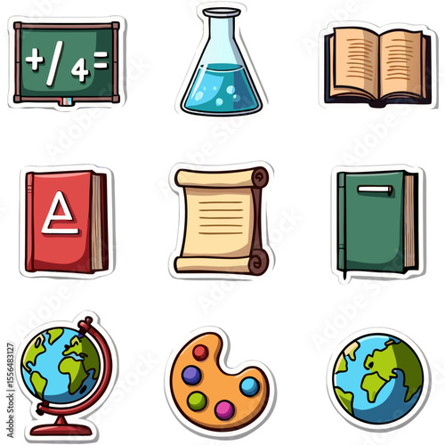 Educational and Creative Icons Representing Learning and Scientific Tools in a Digital Illustration