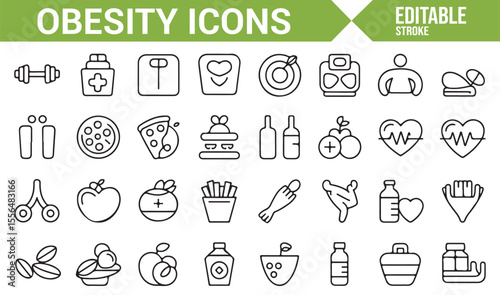 Minimalistic icons for obesity, weight loss, and physical fitness designs